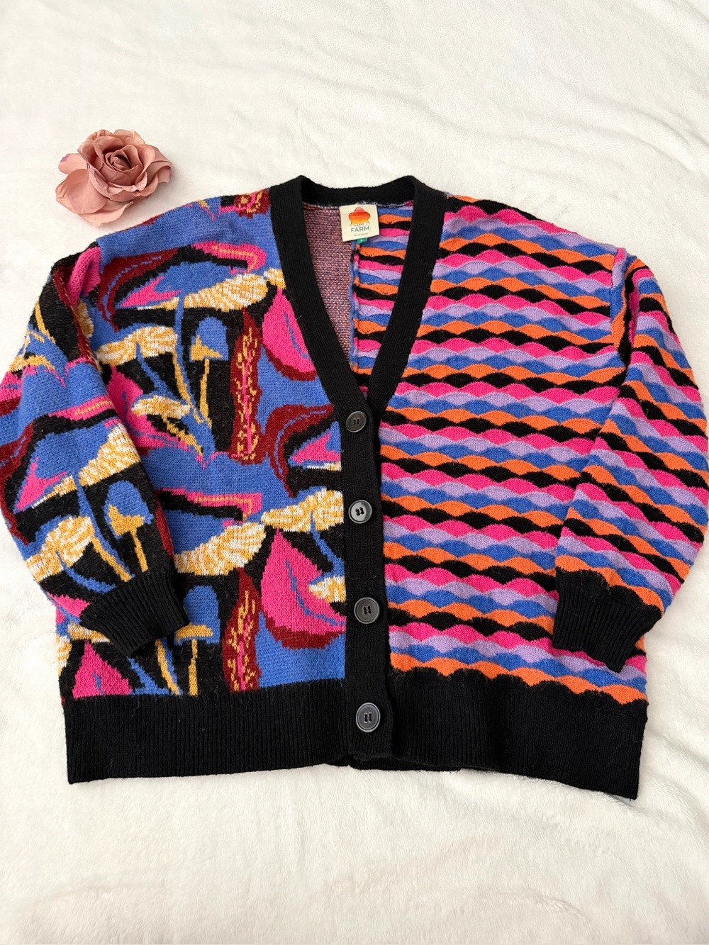 Farm Rio Mixed Mushrooms Knit Cardigan Small